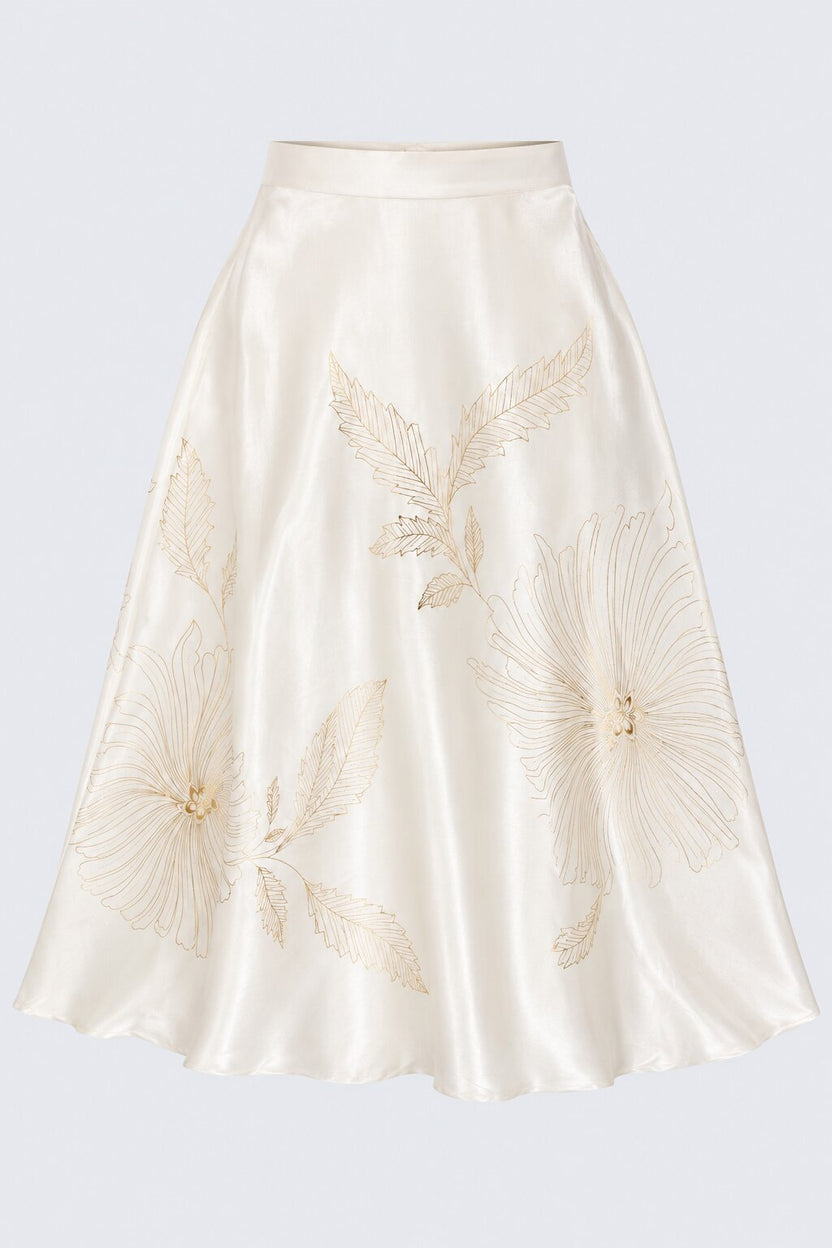Womens Off White Floral Shimmer Satin Skirt - Image 7