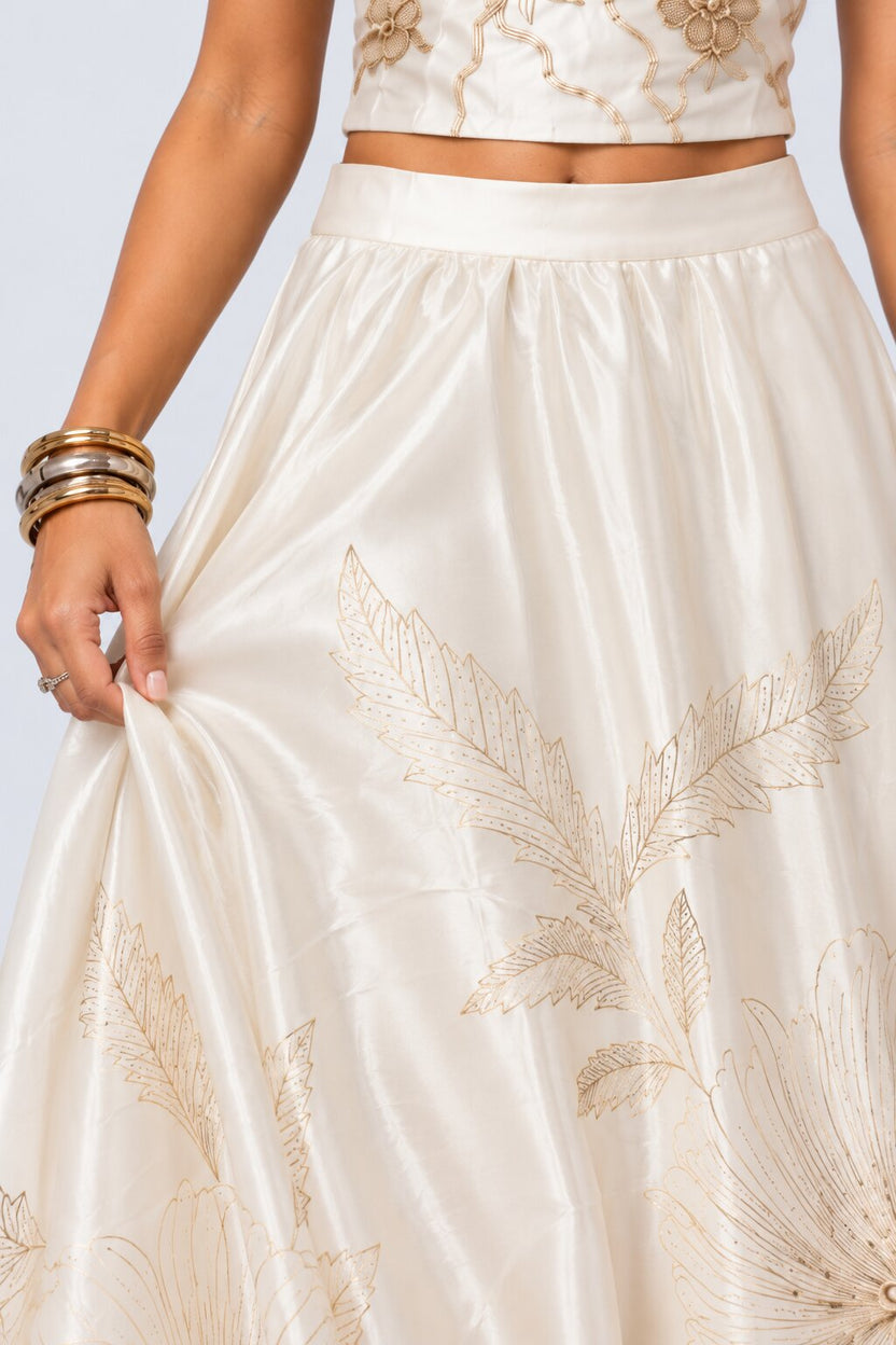 Womens Off White Floral Shimmer Satin Skirt - Image 9