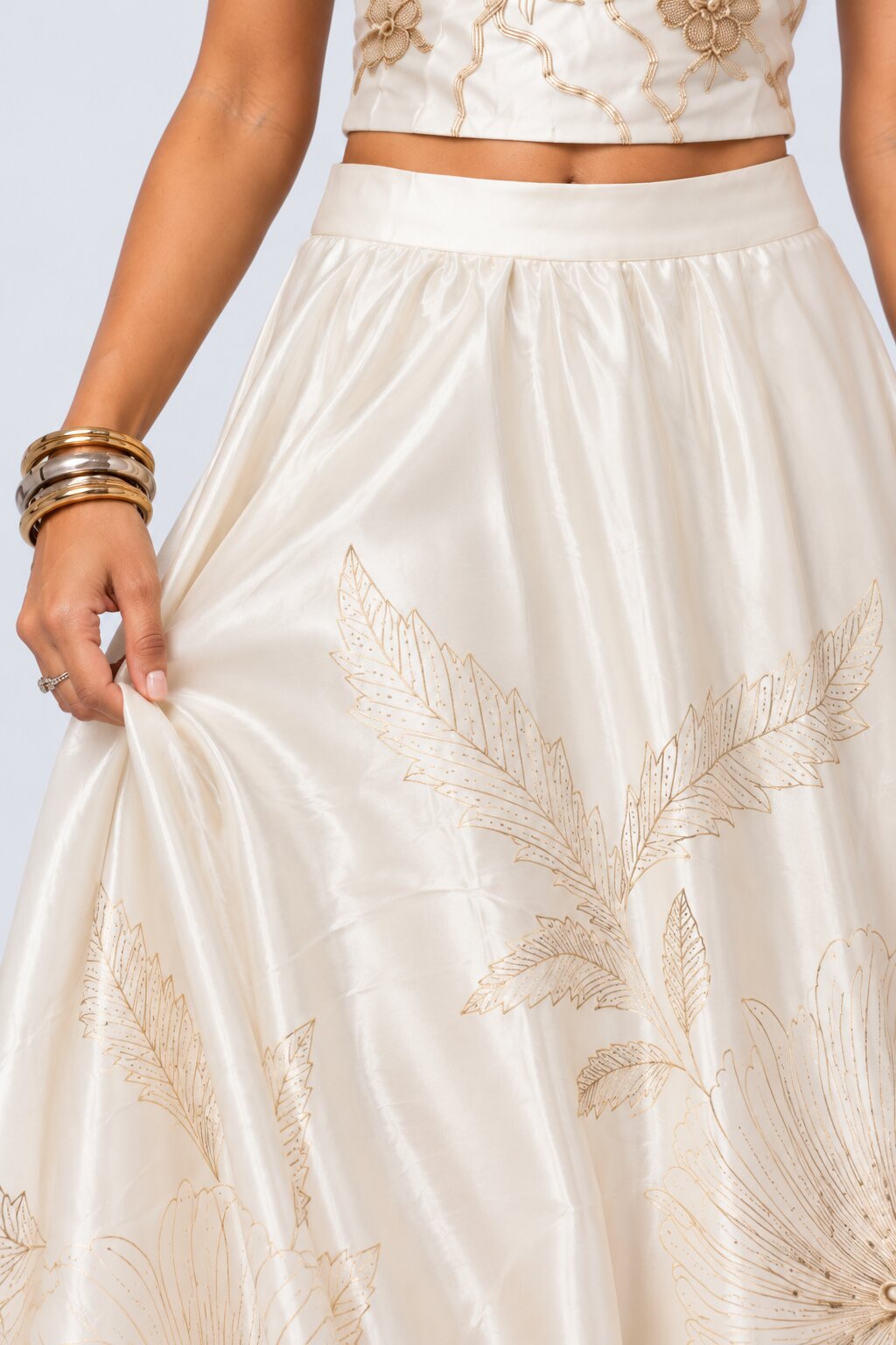 Womens Off White Floral Shimmer Satin Skirt - Image 9