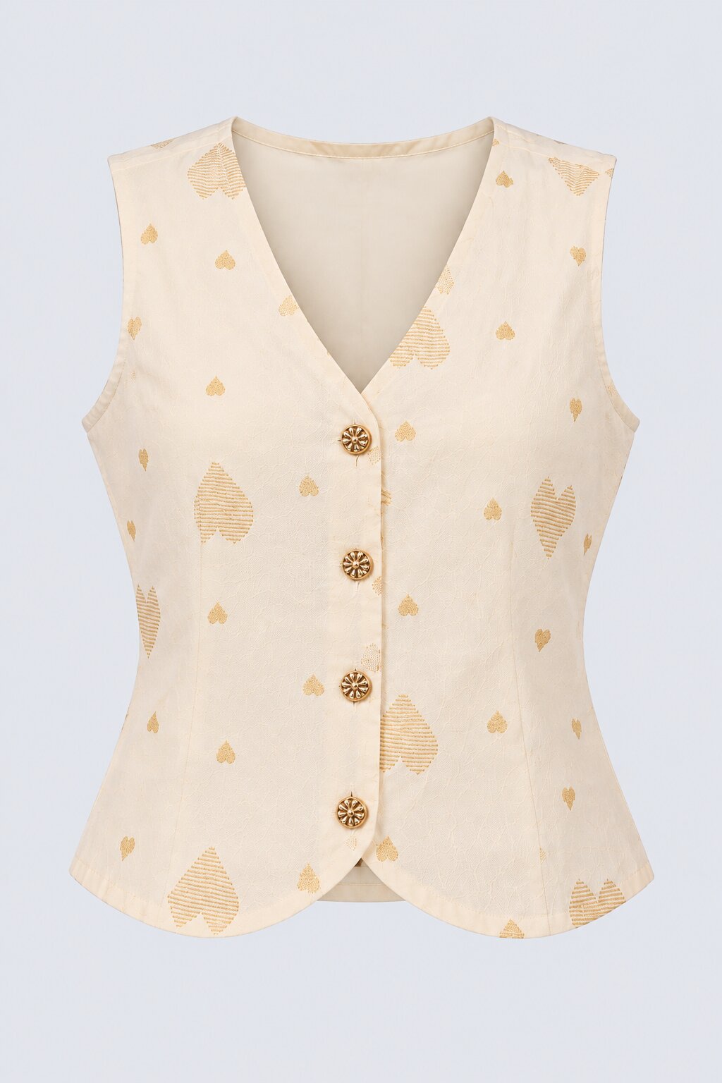 Womens Cream Heart Print Chanderi Waistcoat - Image 7
