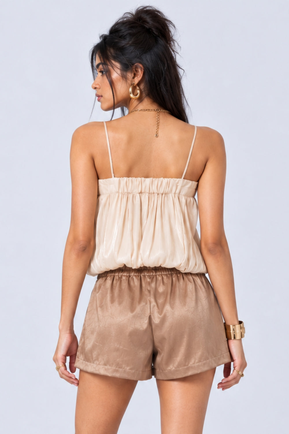 Off White Satin Crush Bow Detail Party Wear Top - Image 5
