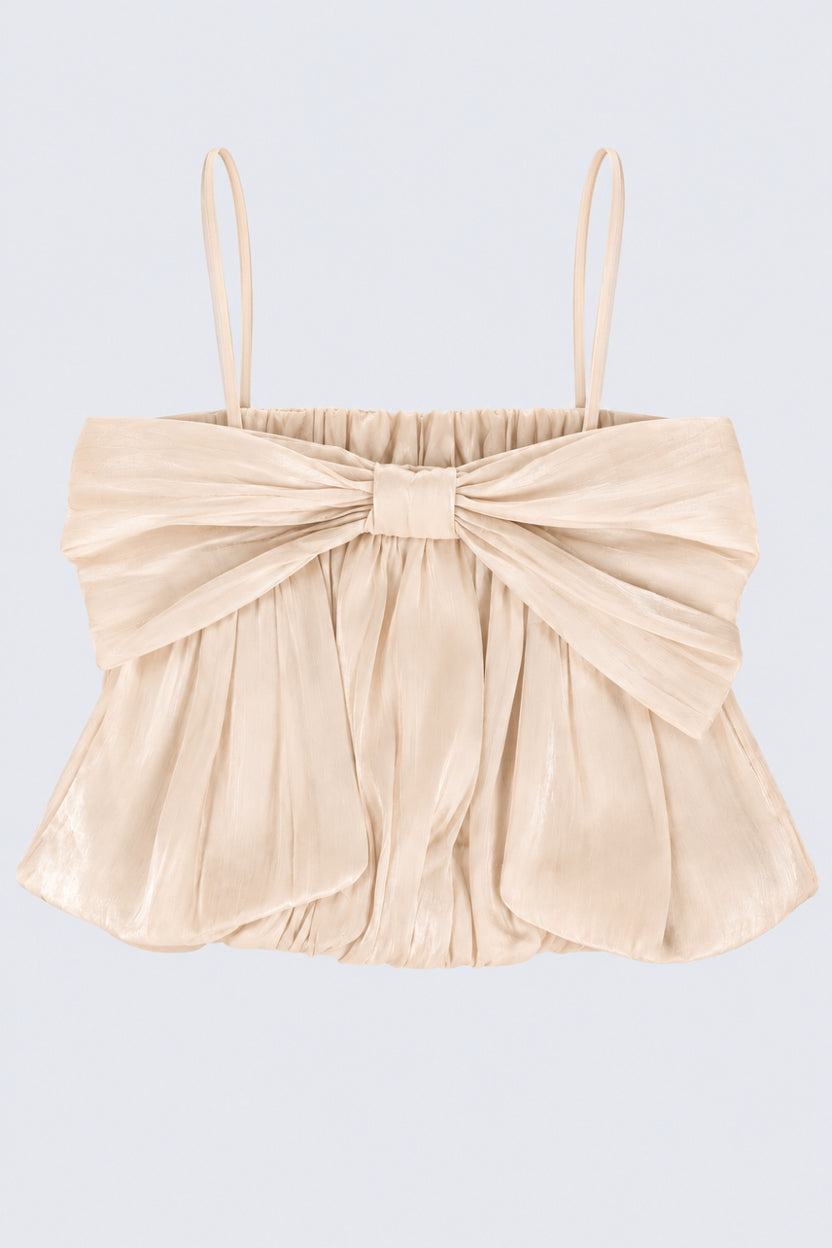 Off White Satin Crush Bow Detail Party Wear Top - Image 7