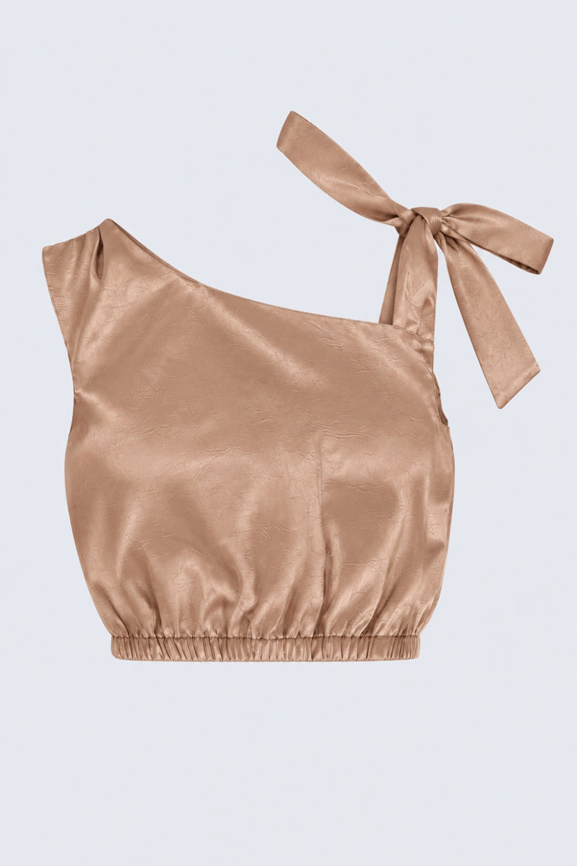 Beige Satin Tie-Strap Crop Top - Image 7