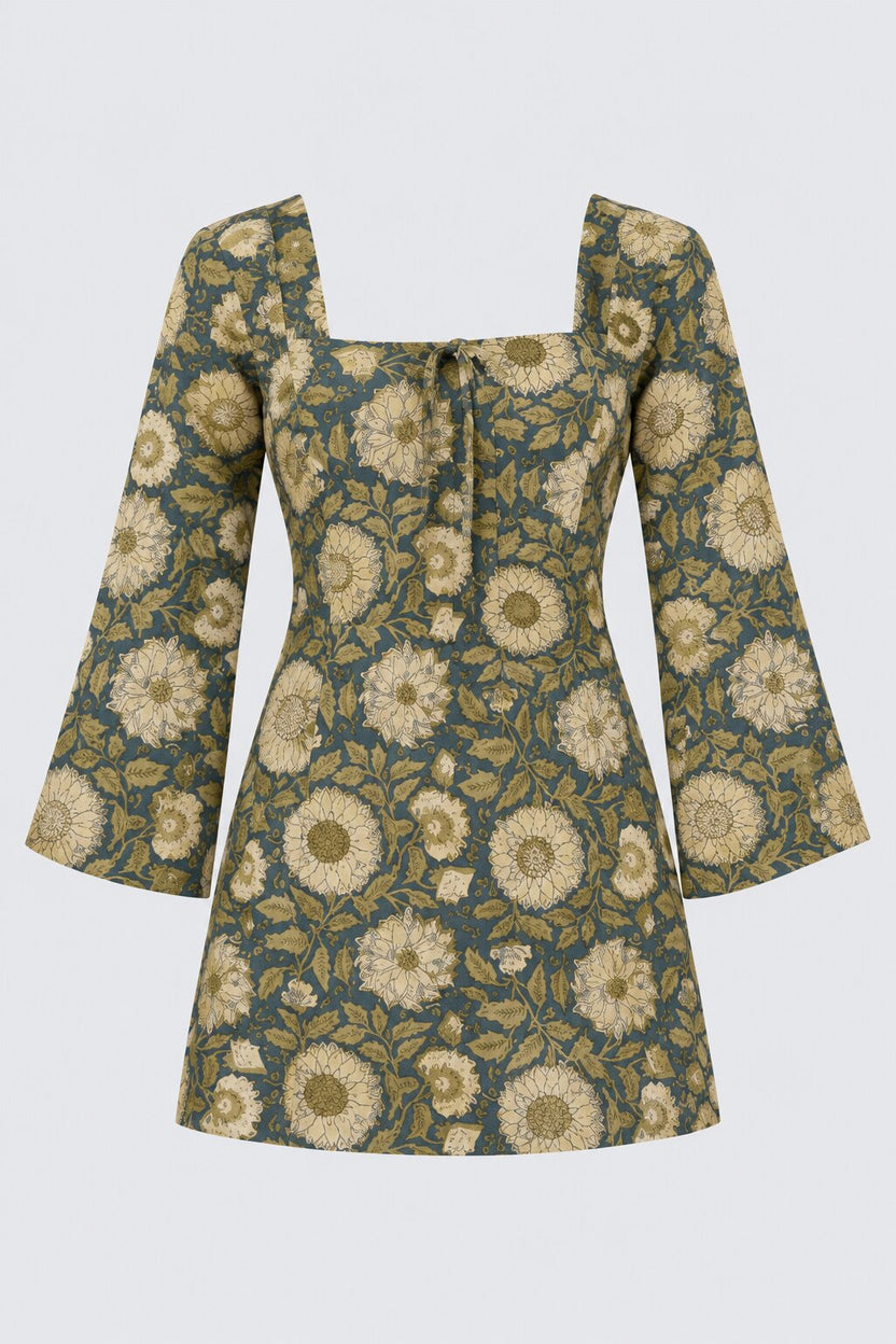 Womens Green Floral Cambric Square Neck Top - Image 7