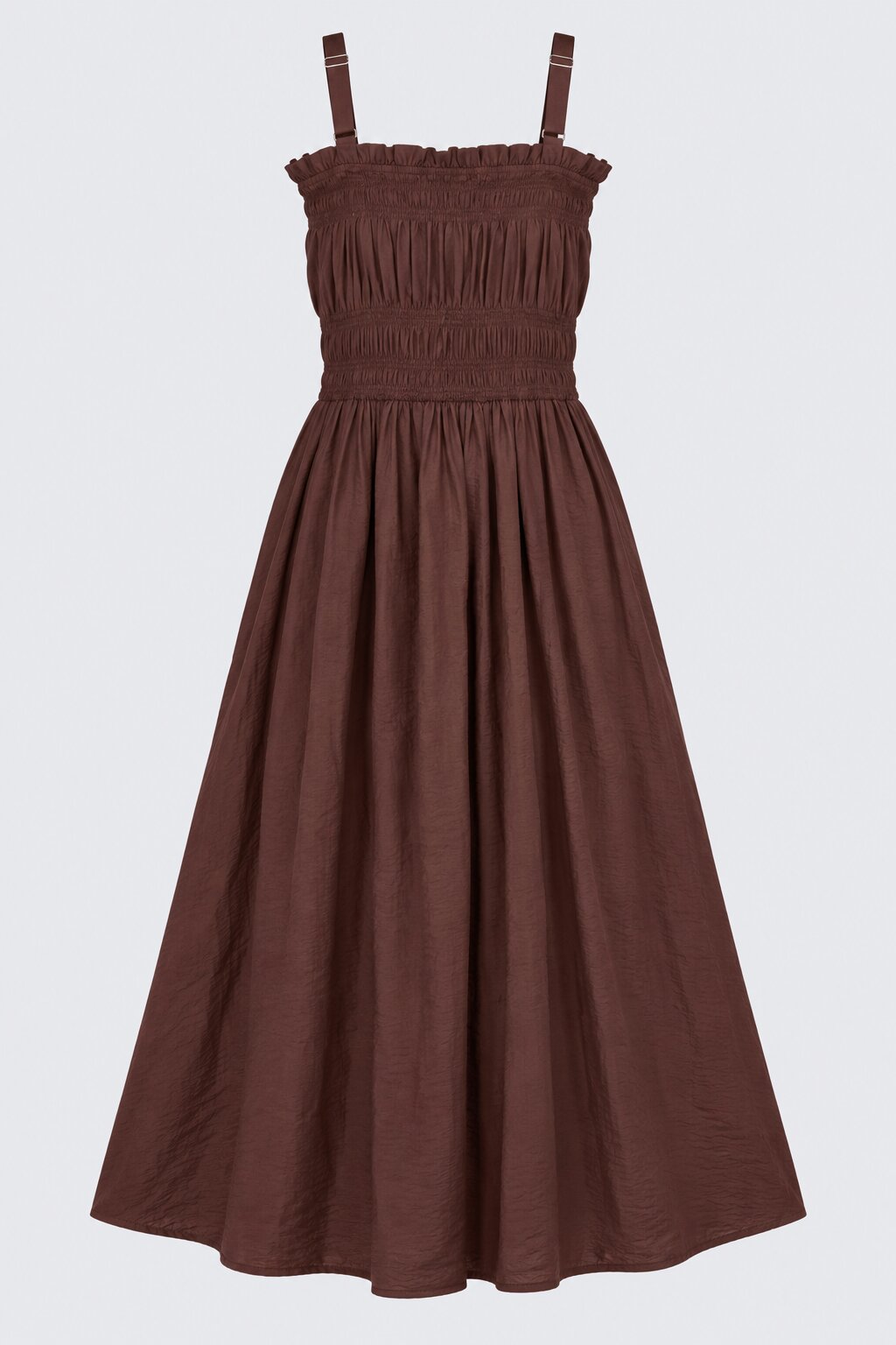 Brown Smocked Bodice Strappy Midi Dress - Image 7