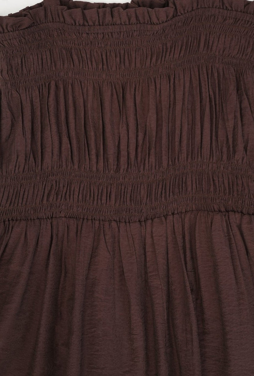 Brown Smocked Bodice Strappy Midi Dress - Image 8