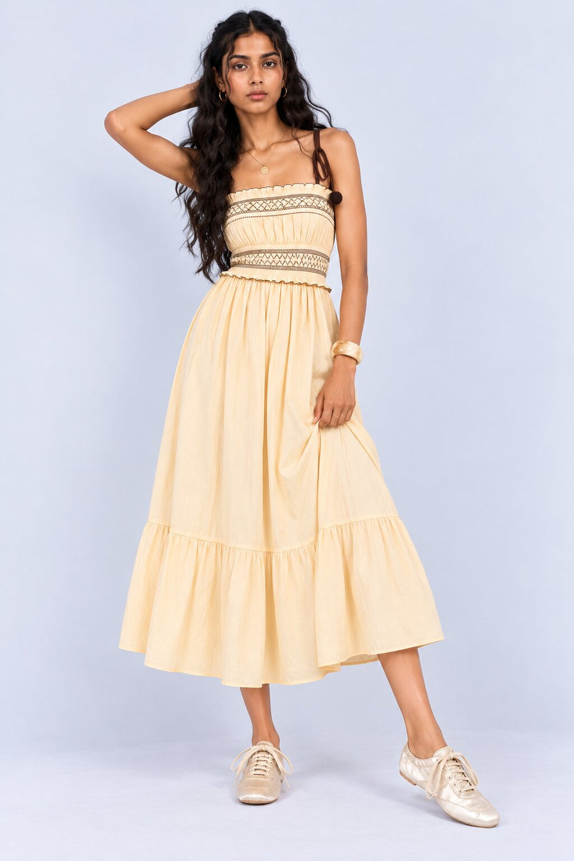 Beige Embroidered Strappy Tiered Maxi Dress - Image 2
