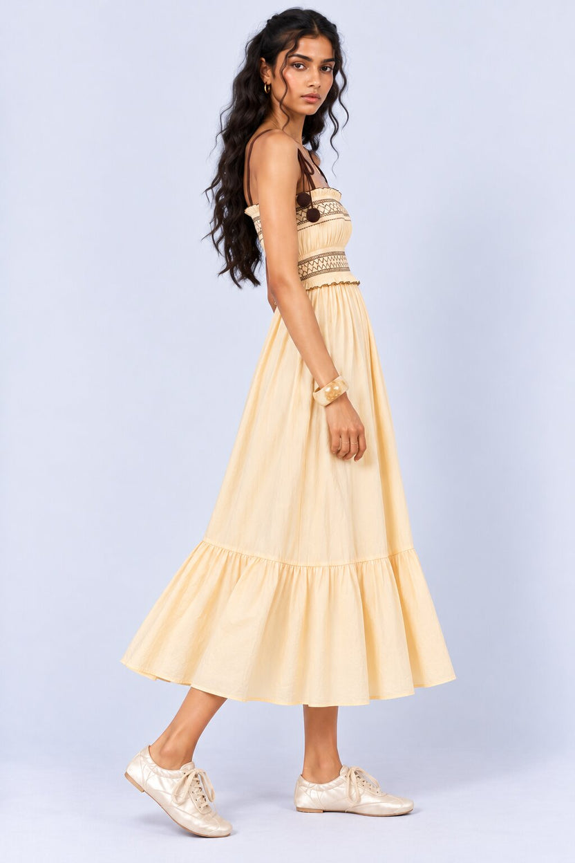 Beige Embroidered Strappy Tiered Maxi Dress - Image 4