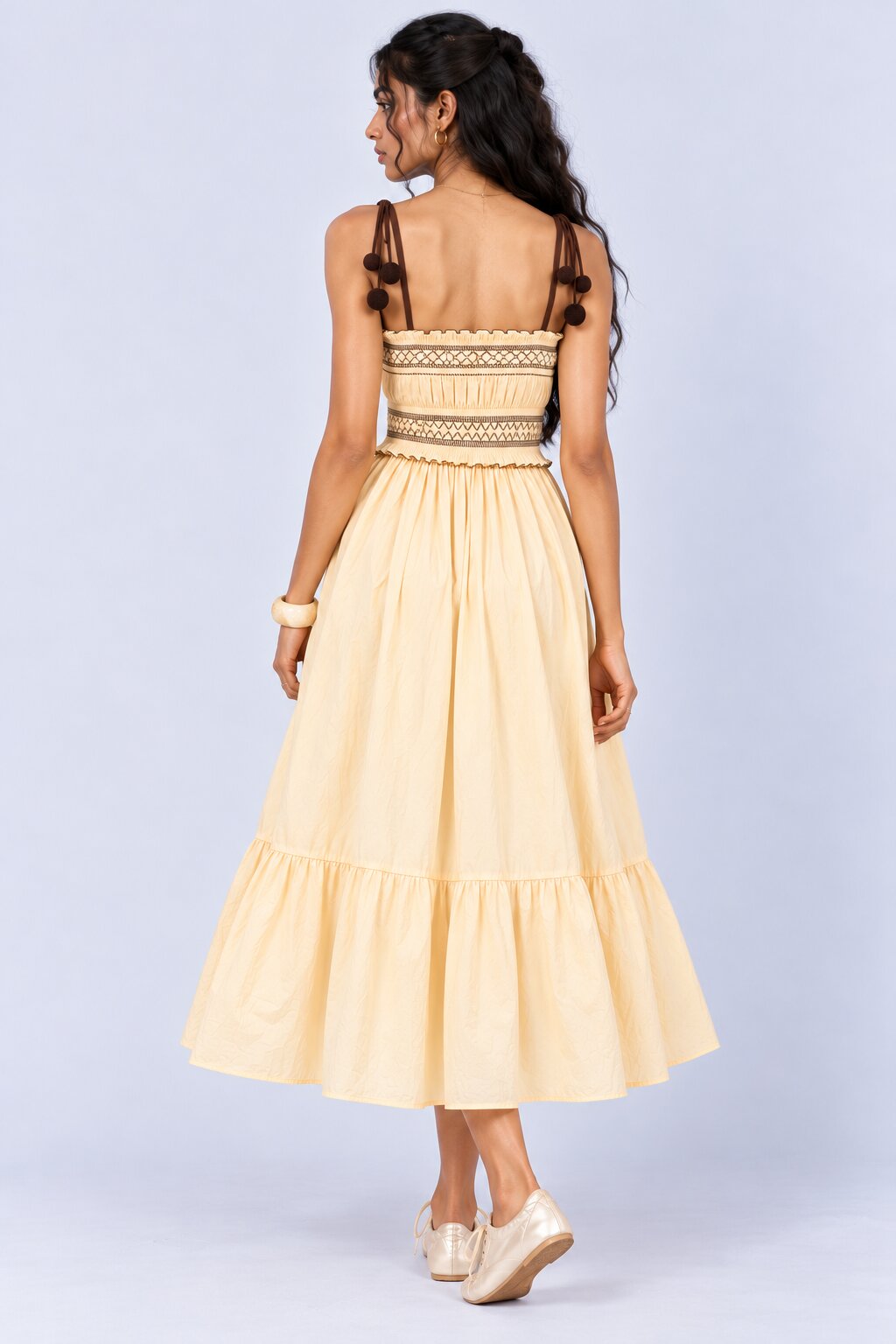 Beige Embroidered Strappy Tiered Maxi Dress - Image 5