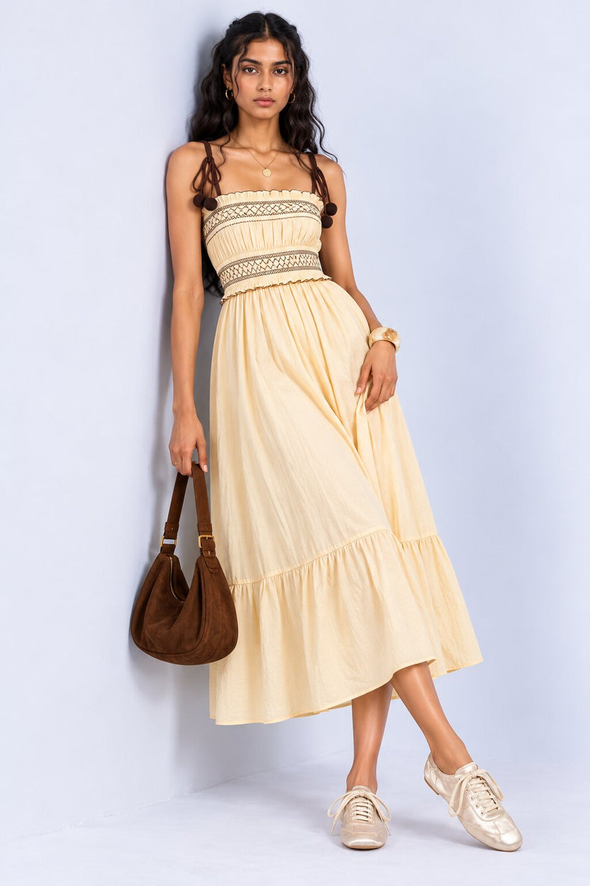 Beige Embroidered Strappy Tiered Maxi Dress - Image 6