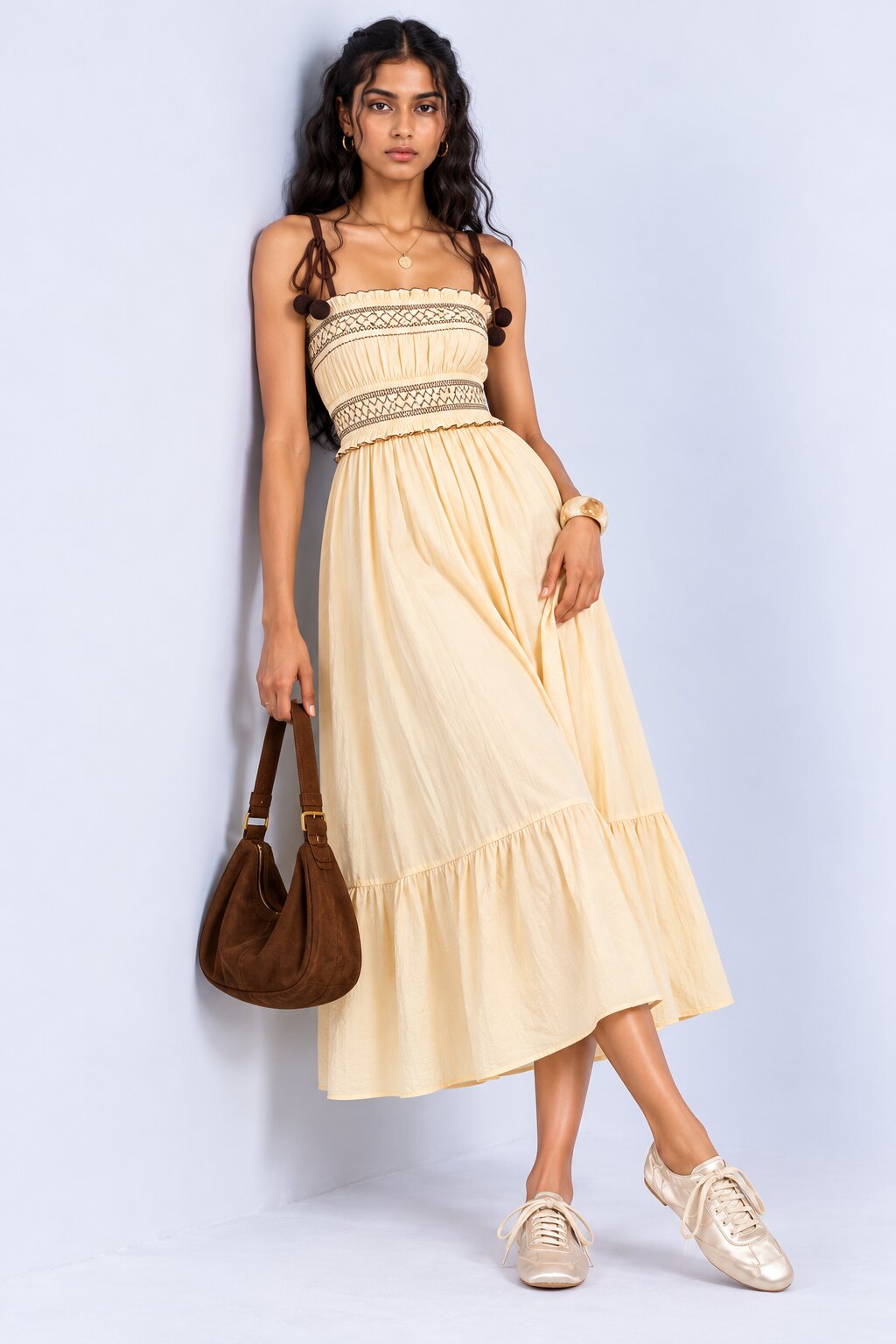Beige Embroidered Strappy Tiered Maxi Dress - Image 6