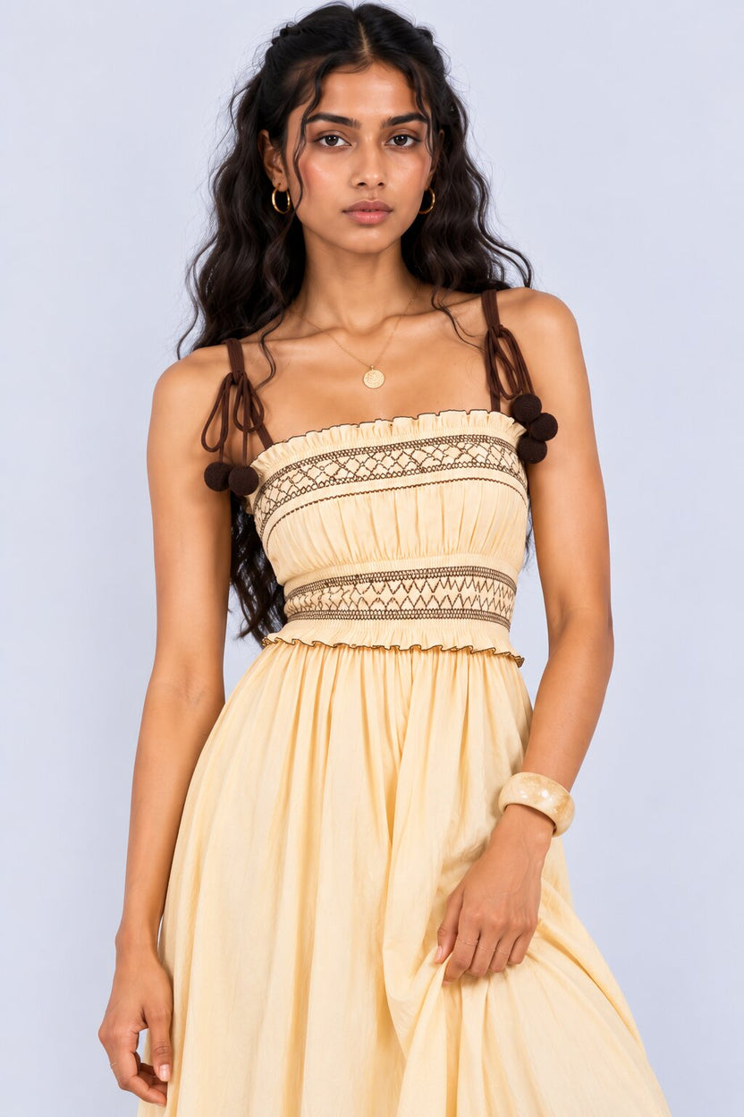 Beige Embroidered Strappy Tiered Maxi Dress - Image 9