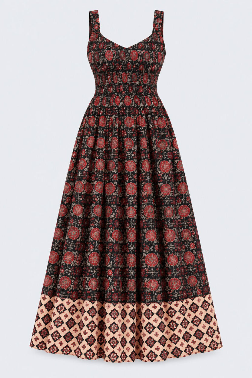 Womens Black Floral Print Smocked Maxi Dress - Image 7