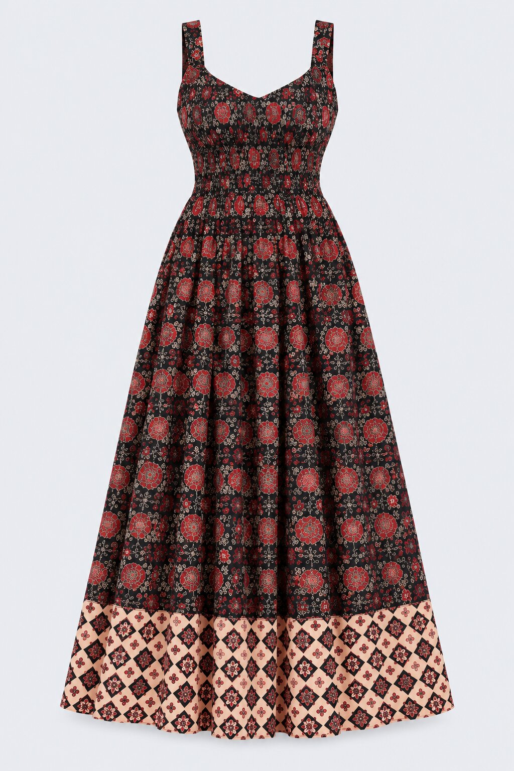 Womens Black Floral Print Smocked Maxi Dress - Image 7