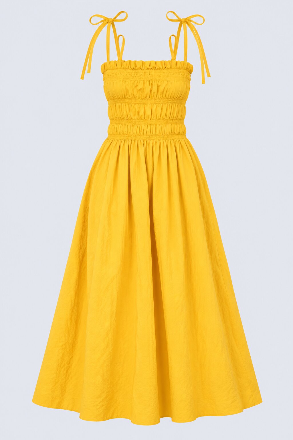 Yellow Smocked Bodice Strappy Midi Dress - Image 4