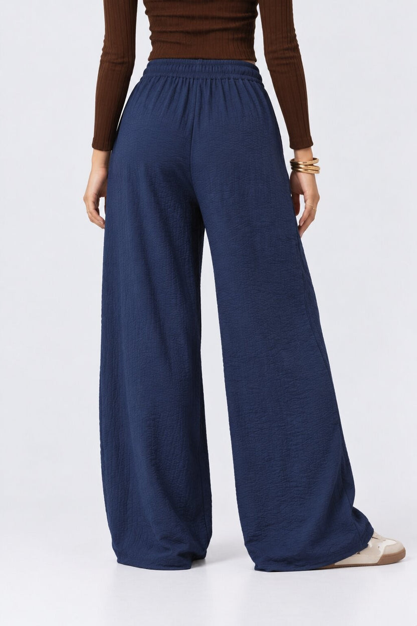 Navy Textured Wide Leg Pant - Image 5