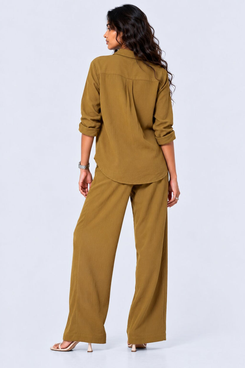 Olive Textured Shirt And Wide-Leg Co-Ord - Image 5