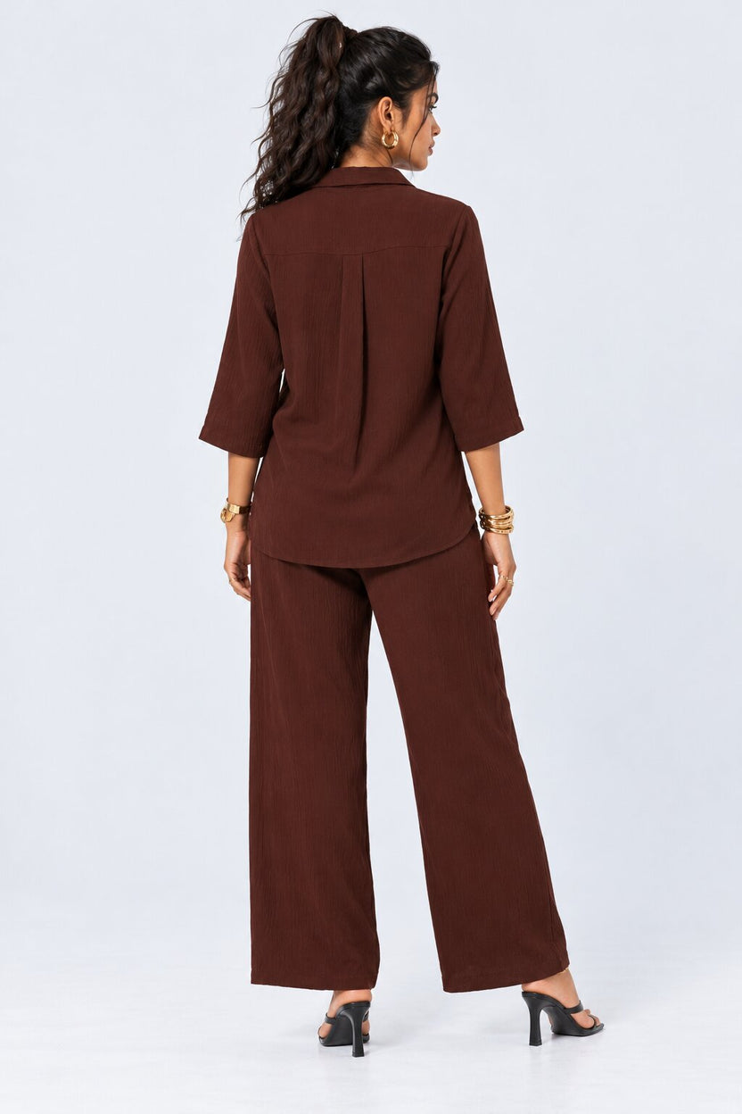 Brown Textured Shirt And Wide-Leg Co-Ord - Image 5