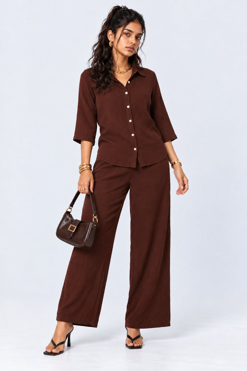 Brown Textured Shirt And Wide-Leg Co-Ord - Image 6