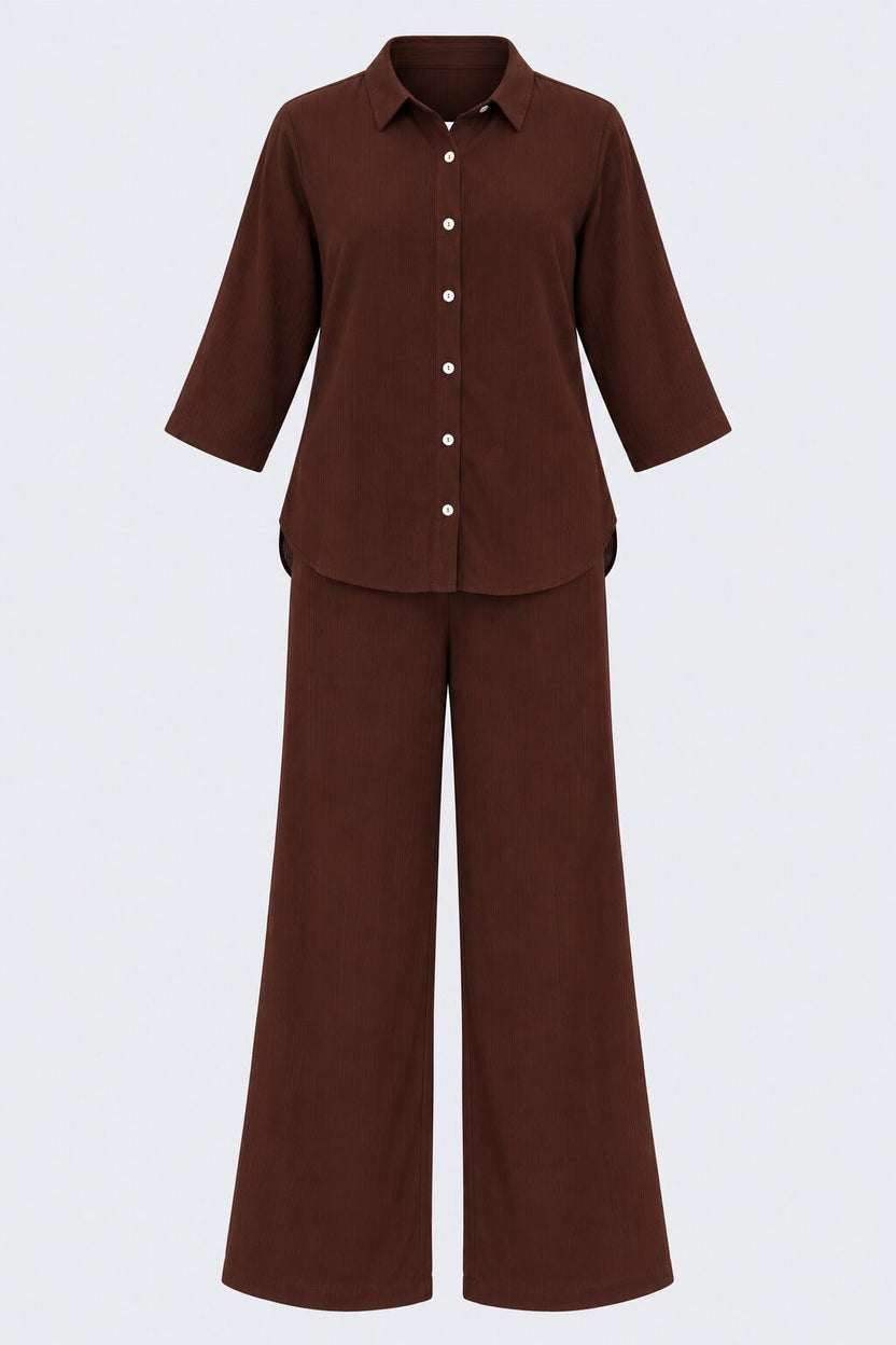 Brown Textured Shirt And Wide-Leg Co-Ord - Image 7