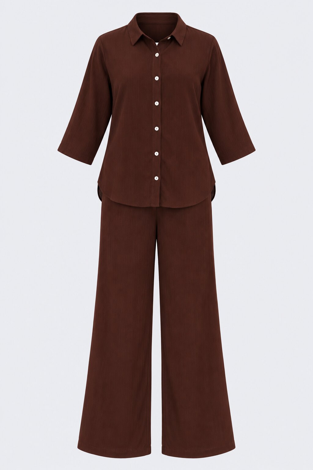 Brown Textured Shirt And Wide-Leg Co-Ord - Image 7