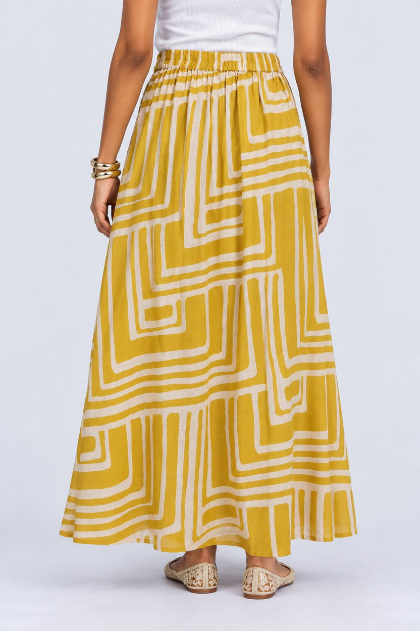 Womens Yellow Geometric Print Side Slit Maxi Skirt - Image 4