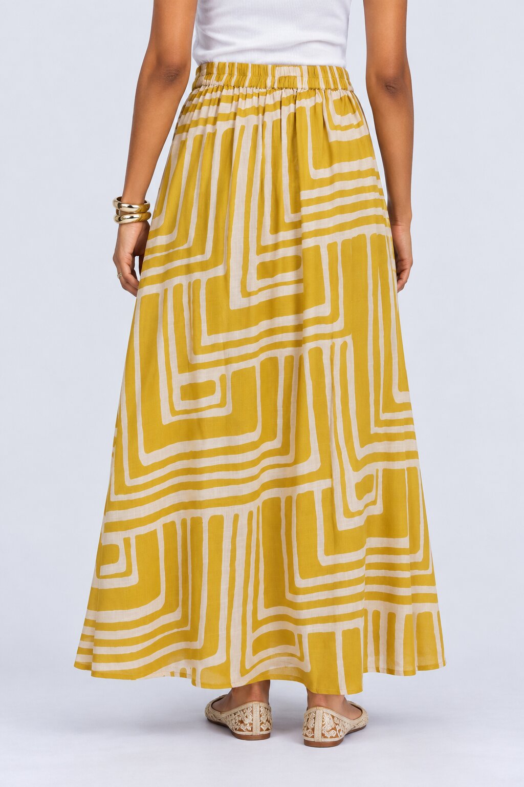 Womens Yellow Geometric Print Side Slit Maxi Skirt - Image 4
