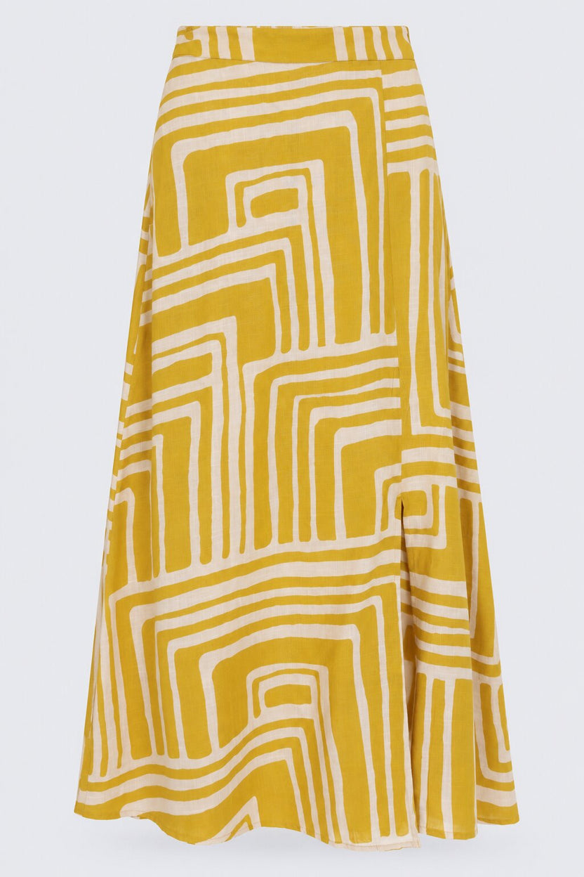 Womens Yellow Geometric Print Side Slit Maxi Skirt - Image 6