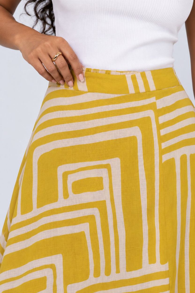 Womens Yellow Geometric Print Side Slit Maxi Skirt - Image 8