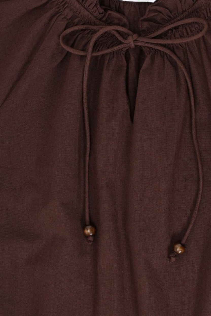 Brown Floral Embroidered Ruffle Neck Top - Image 7