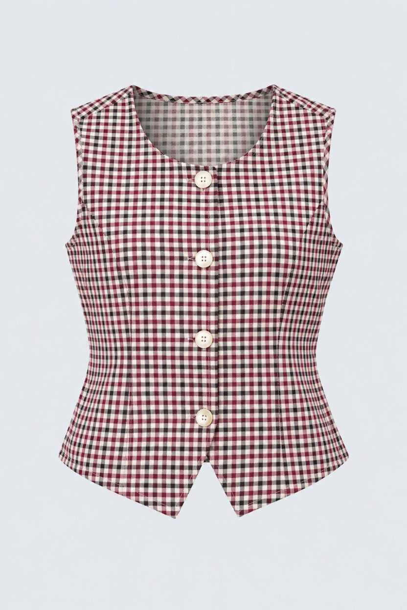 Black Checkered Button-Front Sleeveless Top - Image 6