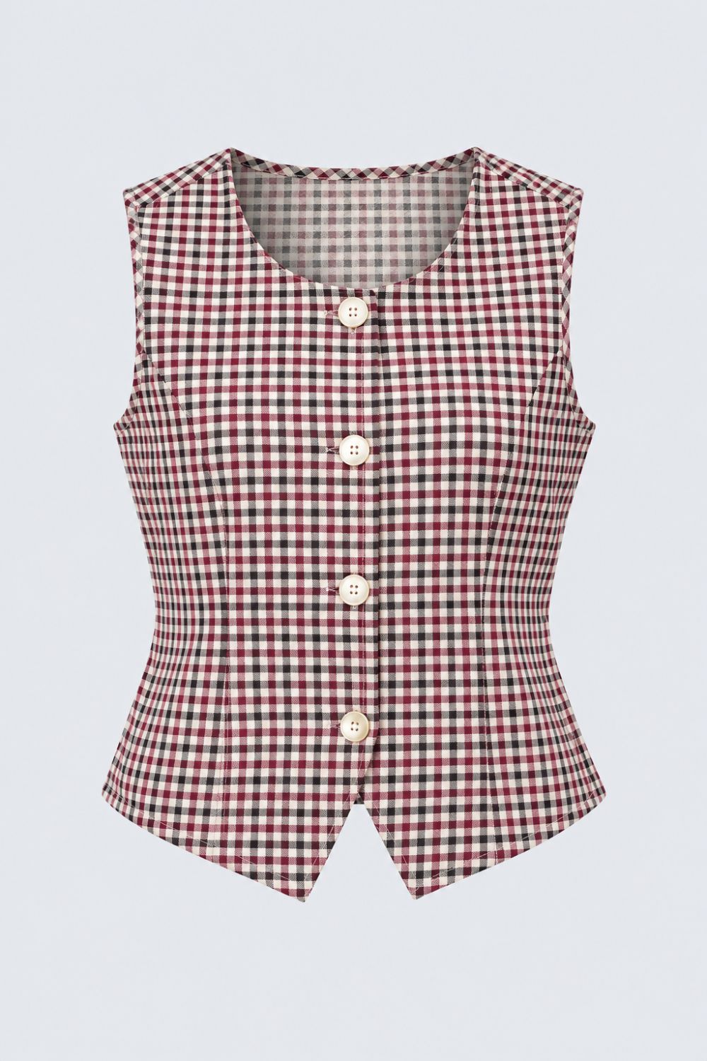 Black Checkered Button-Front Sleeveless Top - Image 6
