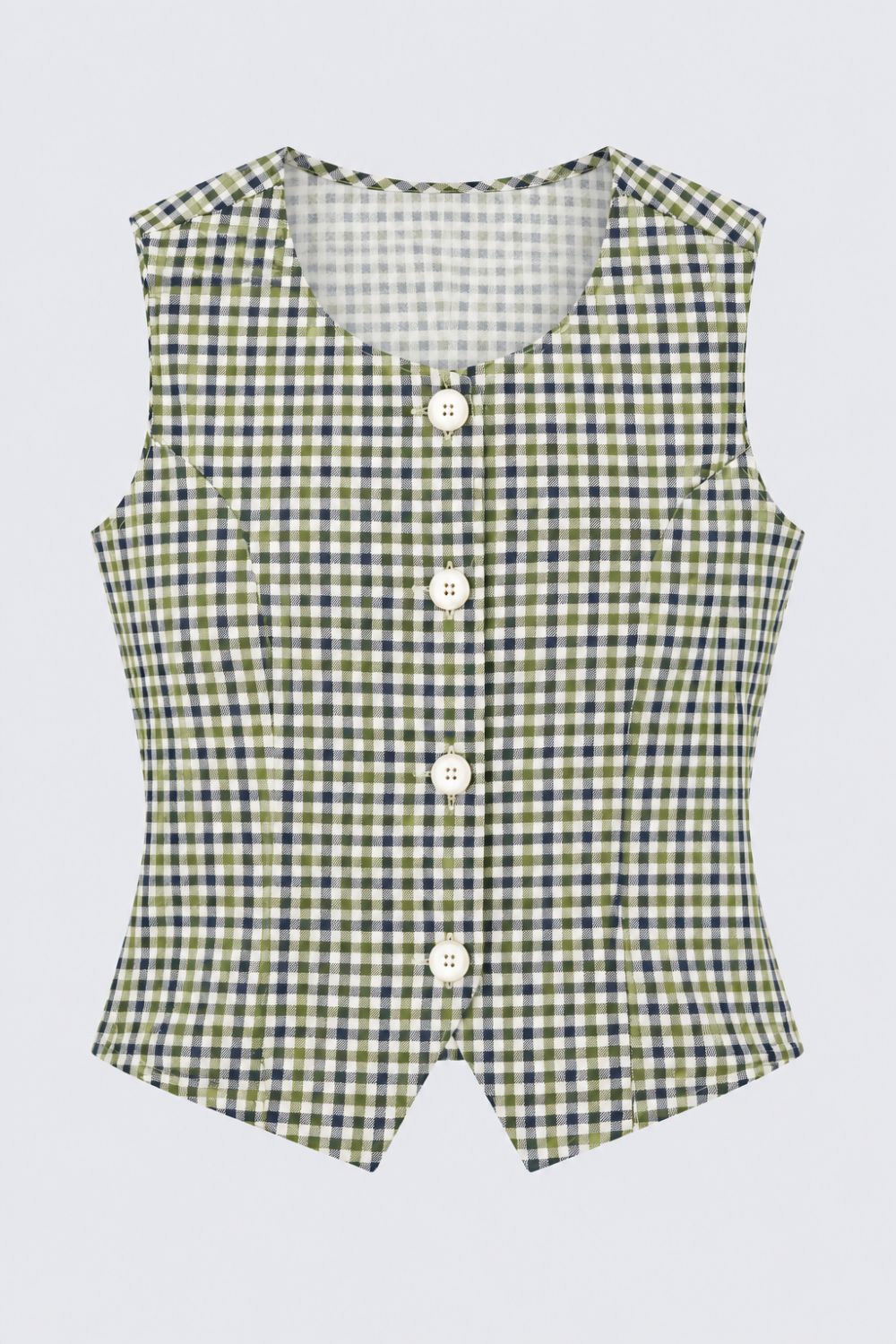 Green Checkered Button-Front Sleeveless Top - Image 6