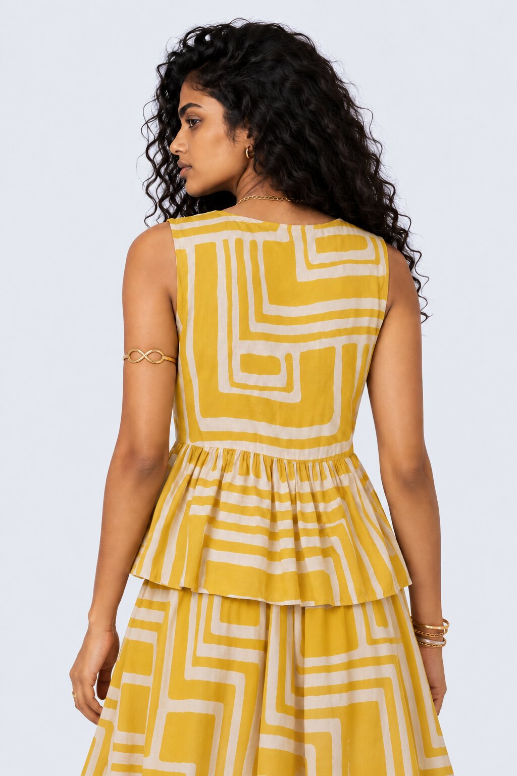 Womens Yellow Geometric Print Peplum Top - Image 4