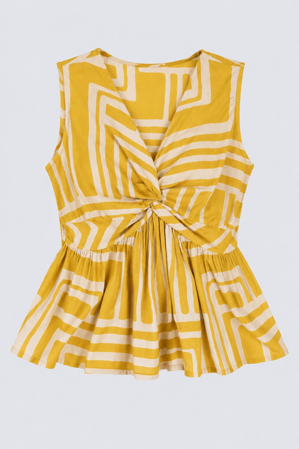 Womens Yellow Geometric Print Peplum Top - Image 5