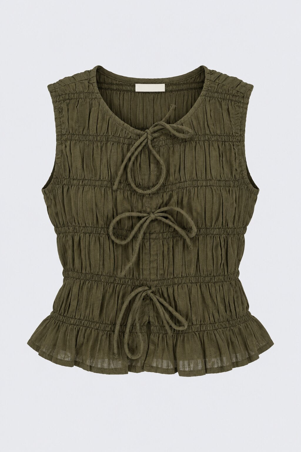 Olive Smocked Tie-Front Sleeveless Top - Image 7