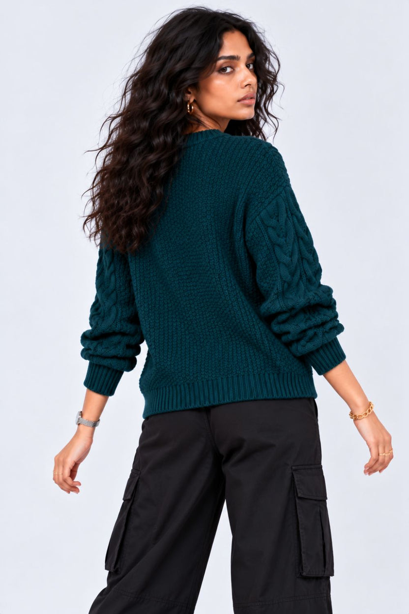 Womens Textured Cable Knit Pullover Sweater - Image 5