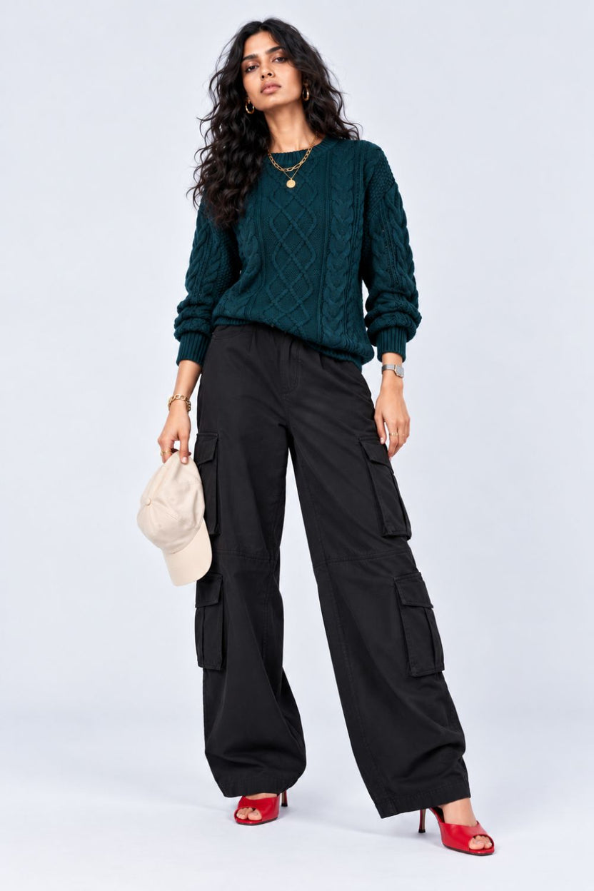 Womens Textured Cable Knit Pullover Sweater - Image 6