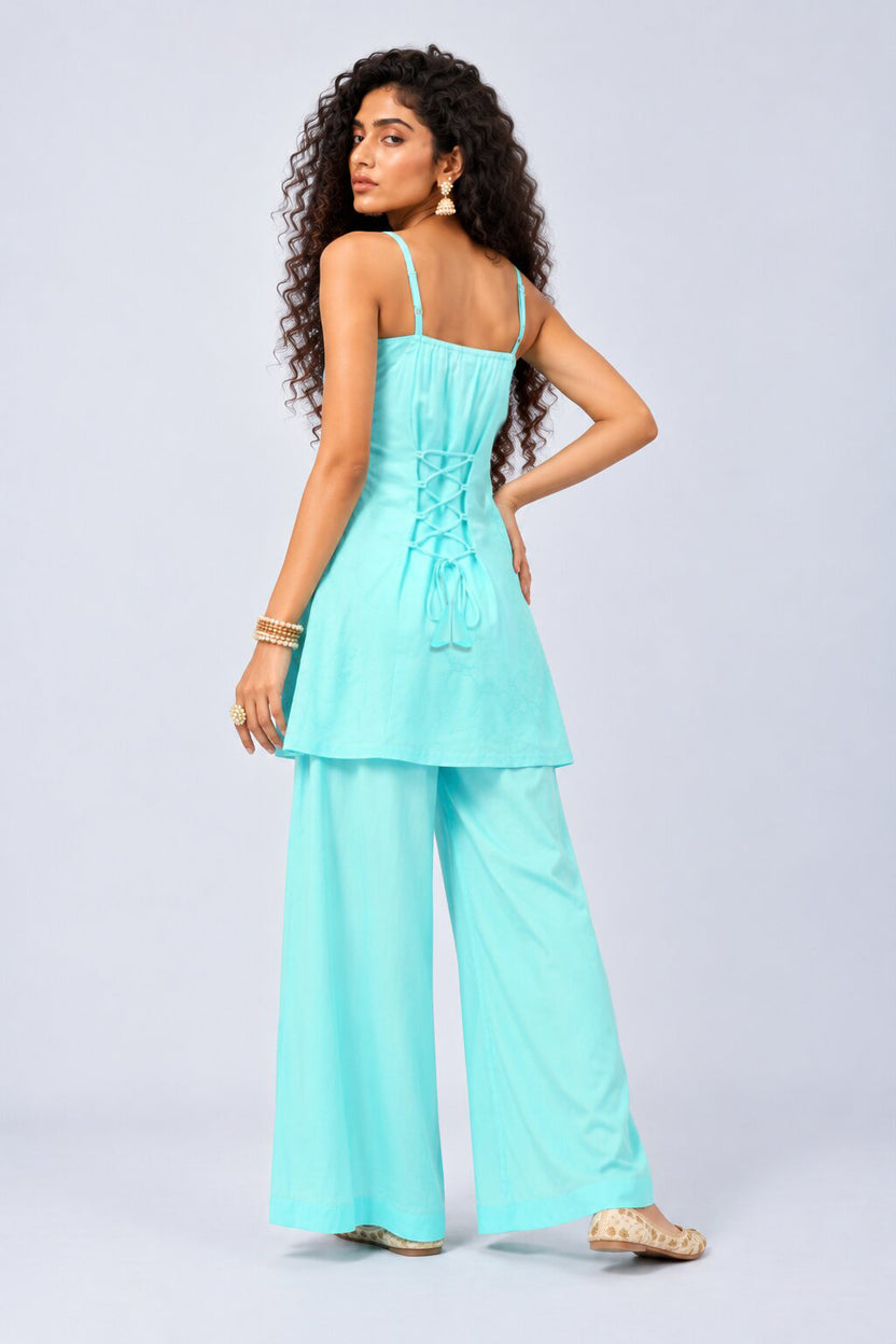 Womens Aqua Embroidered Strappy 3 Pcs Set - Image 5
