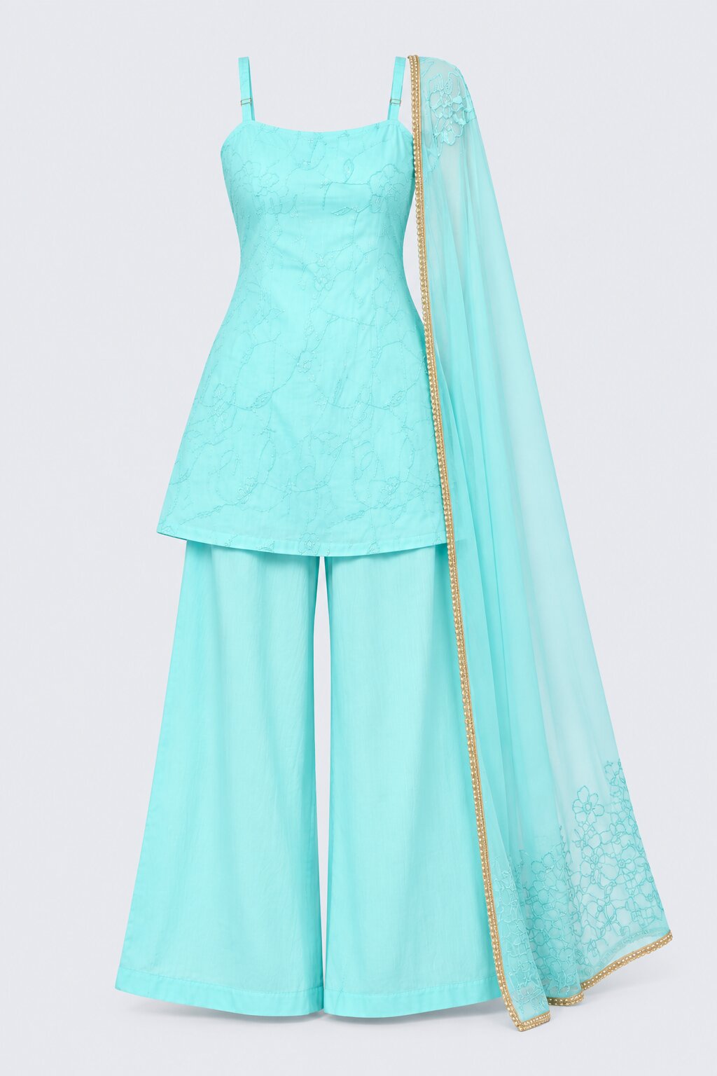 Womens Aqua Embroidered Strappy 3 Pcs Set - Image 6