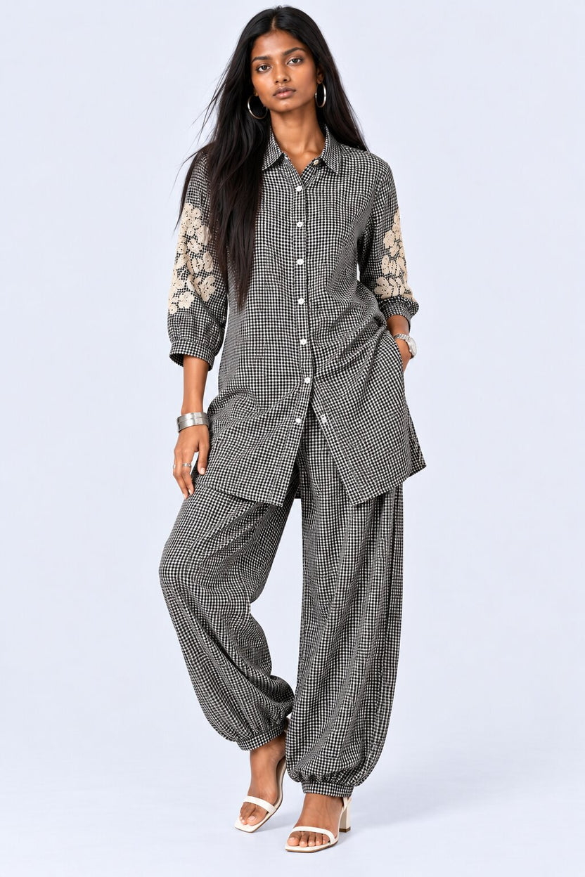 Womens Black Gingham Lace Detail Co-Ord Set - Image 2