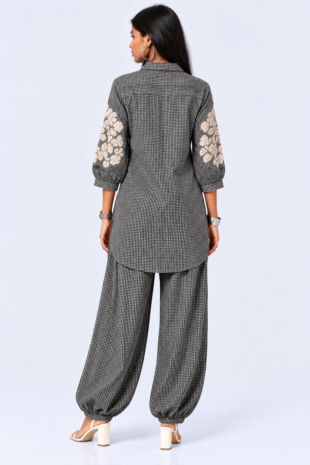 Womens Black Gingham Lace Detail Co-Ord Set - Image 6