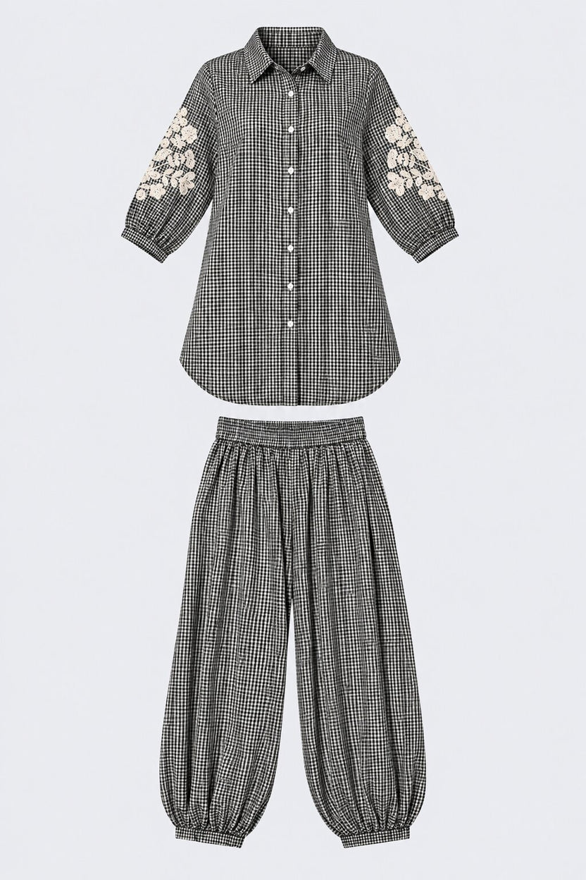 Womens Black Gingham Lace Detail Co-Ord Set - Image 8