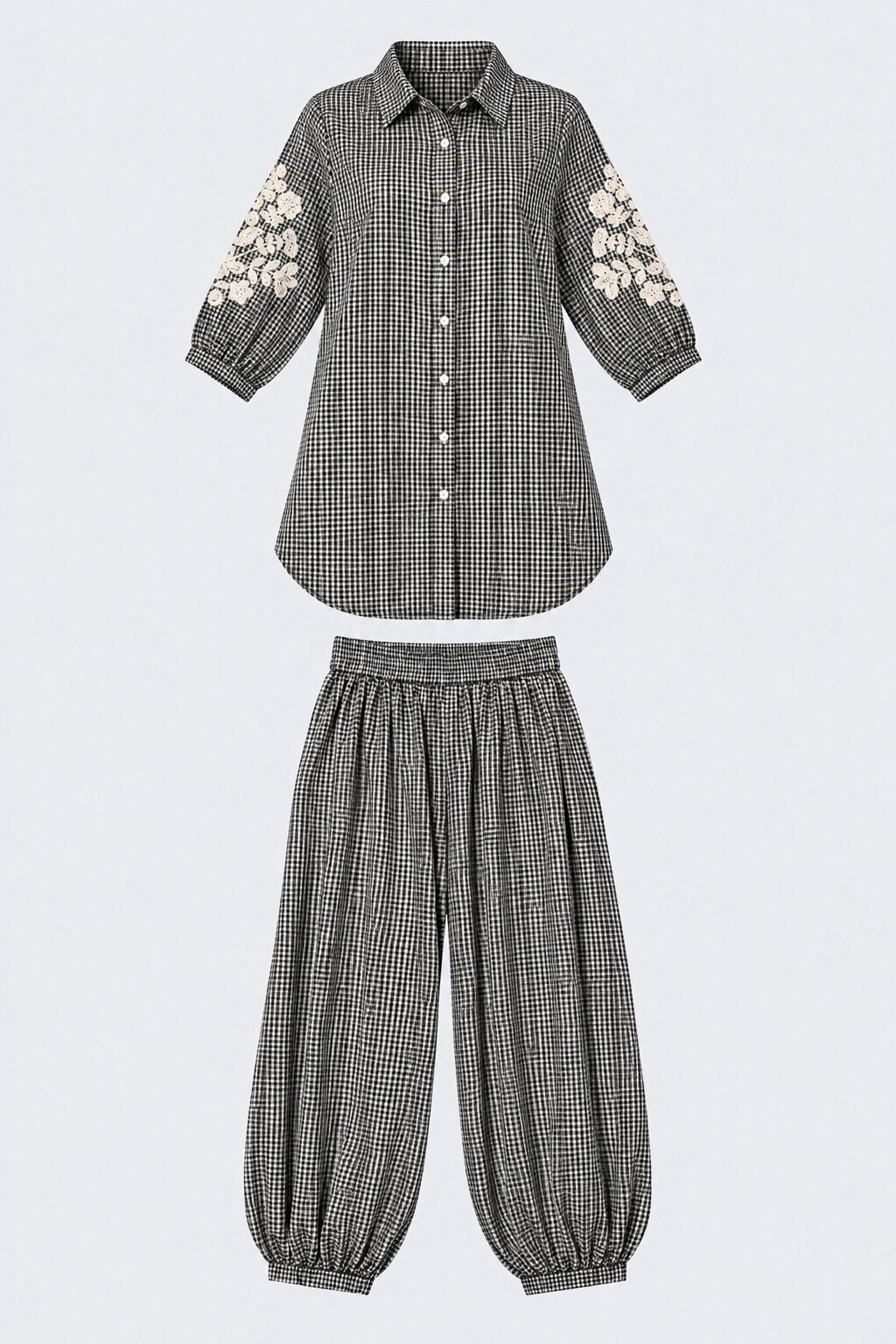 Womens Black Gingham Lace Detail Co-Ord Set - Image 8