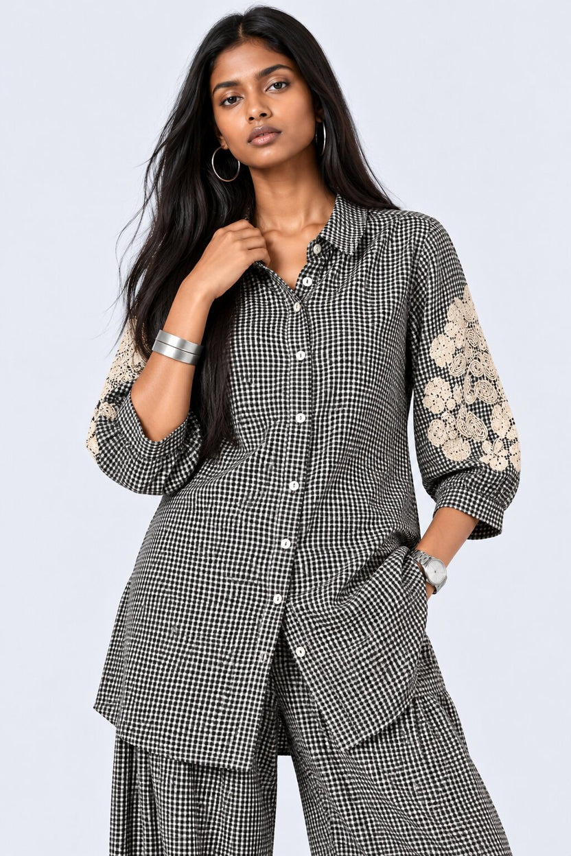 Womens Black Gingham Lace Detail Co-Ord Set - Image 10