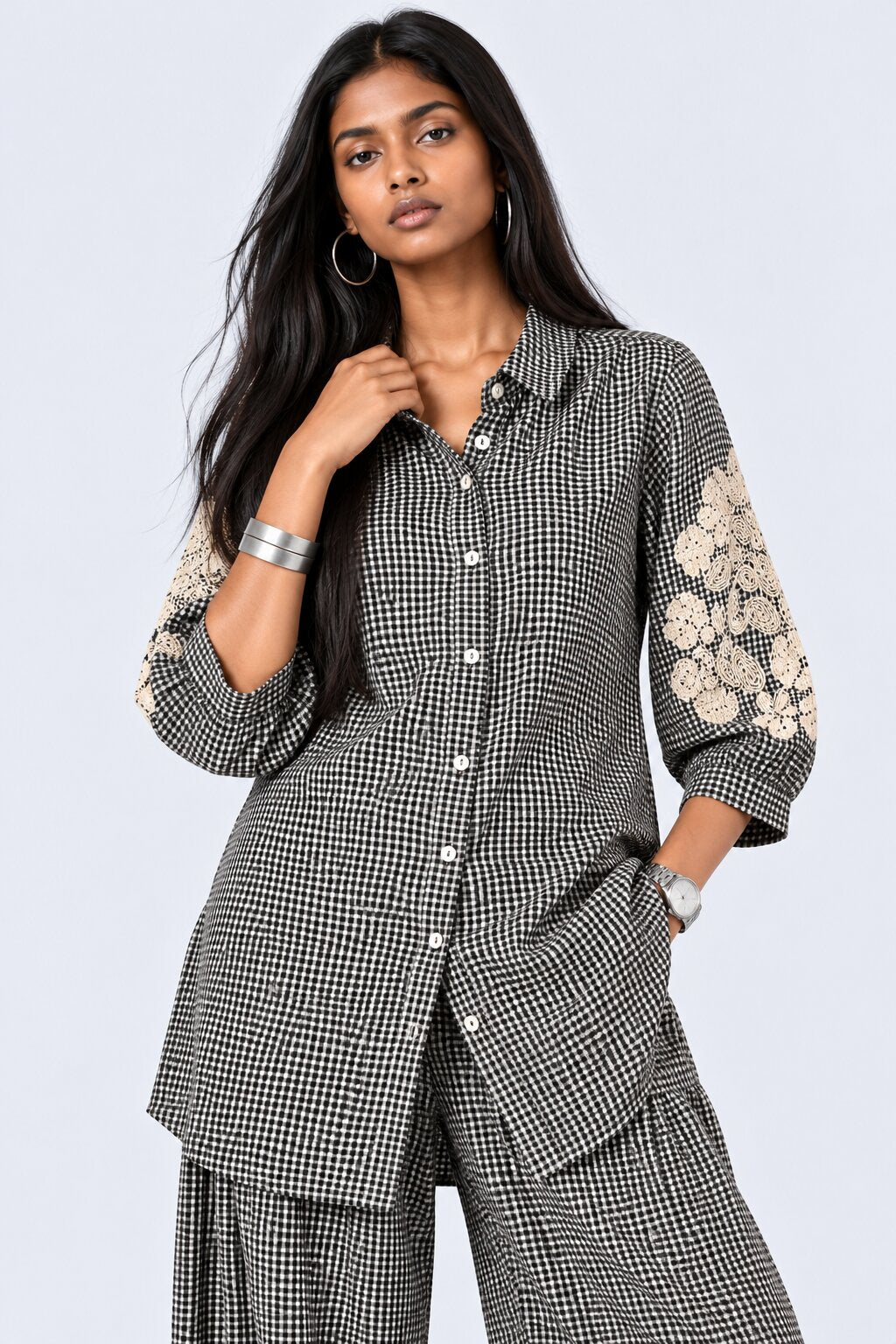 Womens Black Gingham Lace Detail Co-Ord Set - Image 10