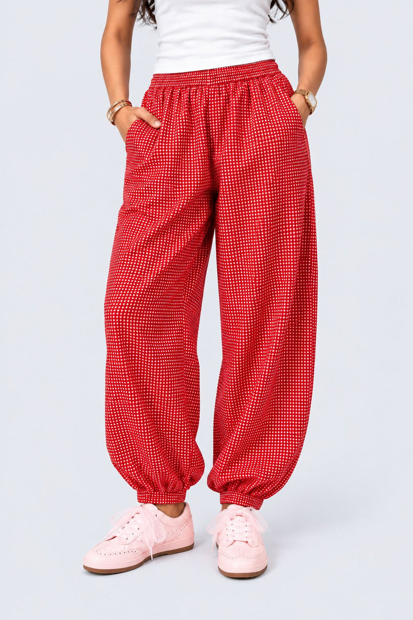 Womens Red Gingham Lace Detail Co-Ord Set - Image 4