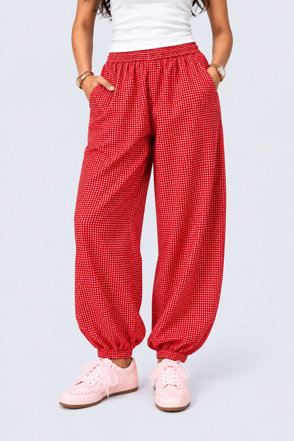 Womens Red Gingham Lace Detail Co-Ord Set - Image 4