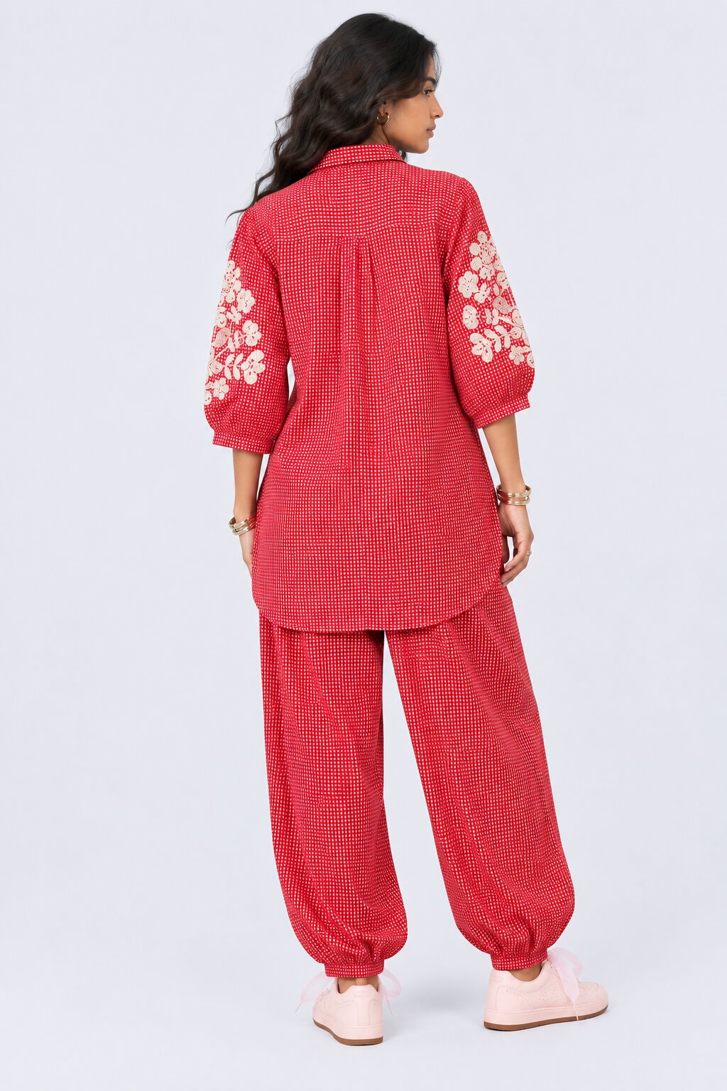 Womens Red Gingham Lace Detail Co-Ord Set - Image 6