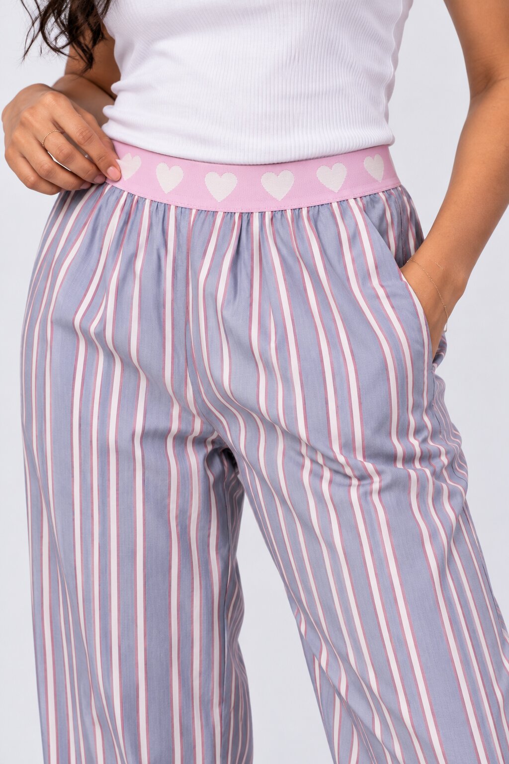 Womens Blue Striped Twill Braless Pyjama Set - Image 2